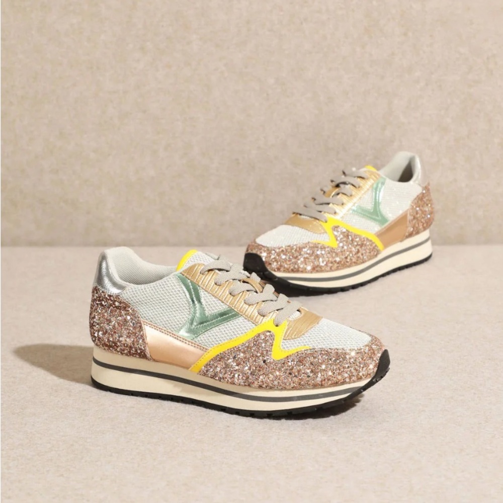 Mi.iM Glitter Sneakers with Gold and Cream Highlights